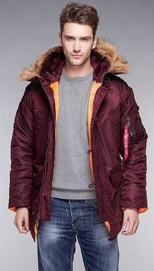 Зимняя куртка от известного американского бренда Alpha Industries Slim Fit N-3B Maroon/Orange XS